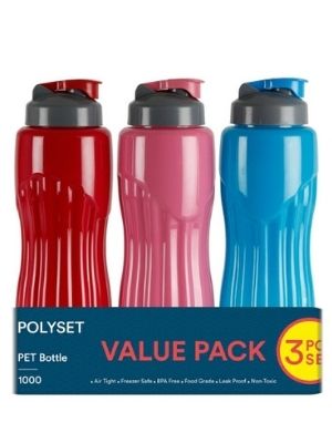 Monarch Fliptop Pet Plastic Water Bottle, 3 *1000 ml