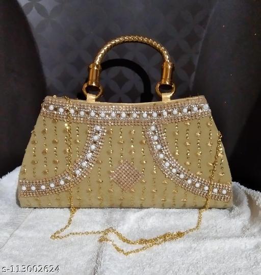 Top Handle Shoulder Golden Chain Sling Clutch Handbag | Shimmery Bridal  Women's Purse| Bridal Clutch : Amazon.in: Fashion